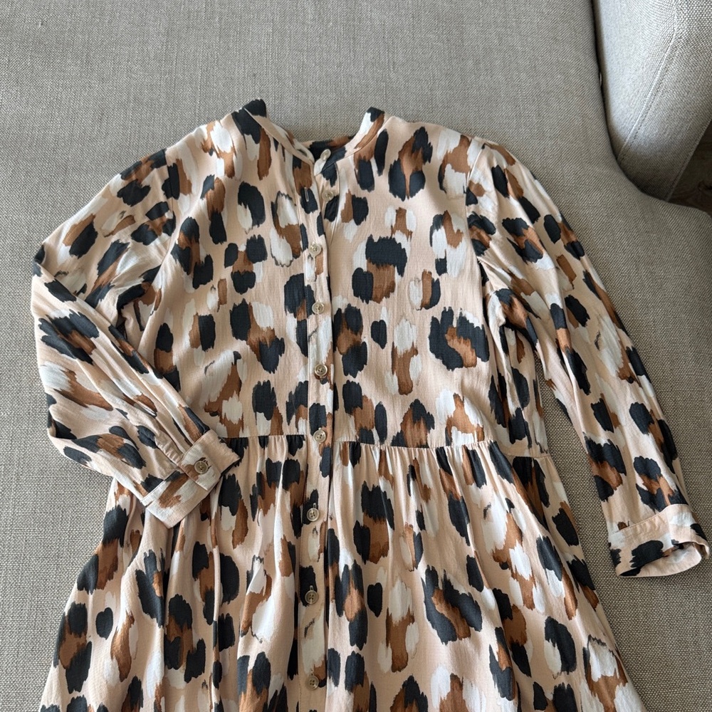 Ann Taylor Leopard Print Button-Front Dress in Beige, Brown & Black